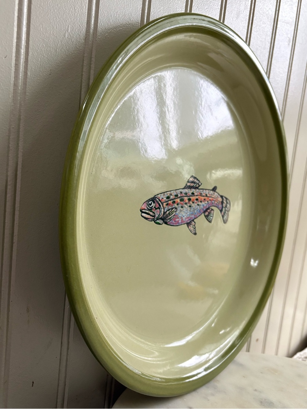 Marble Canyon Enamelware Large Trout Plate/Serving Platter Green 12.5” Diameter - Picture 6 of 11